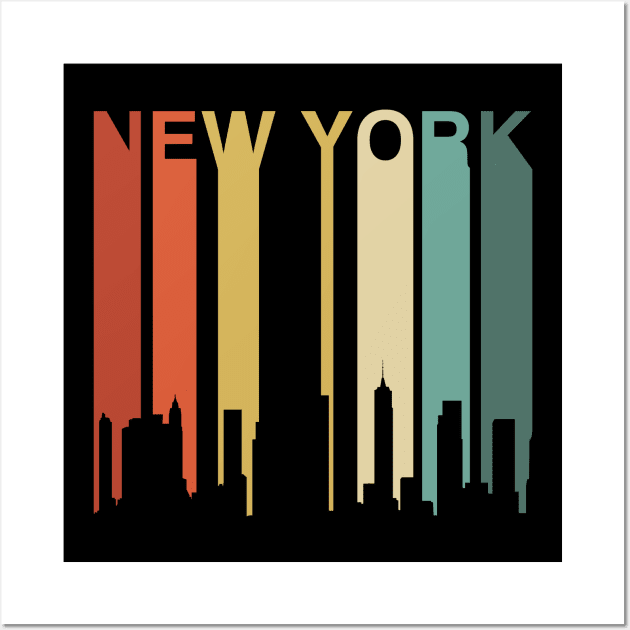 New York Retro City Skyline Vintage Urban Architecture Buildings Brooklyn Bridge Skyscraper Wall Art by Shirtsurf